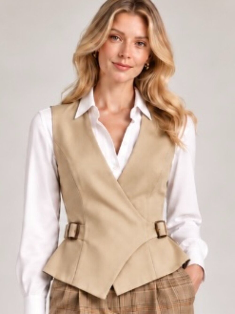 Dana Buchman wool vest beige size 8 office preppy casual